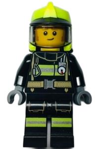 Fire -  Fireman Clemmons, Reflective Stripes with Utility Belt, Black Legs, Neon Yellow Fire Helmet, Trans-Black Visor, Sideburns cty1358