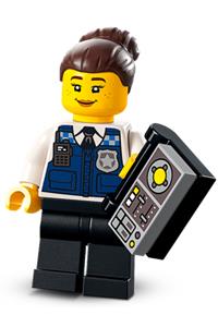 Officer Gracie Goodhart Minifigure - Officer Gracie Goodhart in dark blue vest and black pants, orange goggles, and dark brown hair with a bun - cty1365