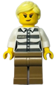 Jail Prisoner with bright light yellow ponytail, dark tan legs, smirk, wearing jail prisoner 50382 stripes - cty1368