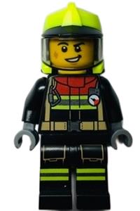 Fire - Male, Black Jacket and Legs with Reflective Stripes and Red Collar, Neon Yellow Fire Helmet, Trans-Black Visor cty1370