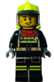 Fire - Male, Black Jacket and Legs with Reflective Stripes and Red Collar, Neon Yellow Fire Helmet, Trans-Black Visor - cty1370