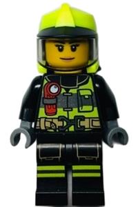 Fire - Reflective Stripes with Utility Belt and Flashlight, Neon Yellow Fire Helmet, Trans-Black Visor, Peach Lips cty1371