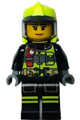 Fire - Reflective Stripes with Utility Belt and Flashlight, Neon Yellow Fire Helmet, Trans-Black Visor, Peach Lips - cty1371