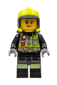 Firefighter with a reflective stripes utility belt, flashlight, neon yellow helmet, trans-black visor, and peach lips - cty1371