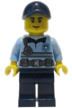 Police - City Officer Bright Light Blue Shirt with Silver Stripe, Badge and Radio, Dark Blue Legs, Dark Blue Cap, Smirk - cty1373