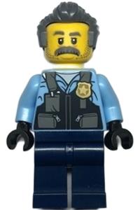 Police - Officer Sam Grizzled, Bright Light Blue Jacket, Dark Blue Legs, Dark Bluish Gray Hair cty1375