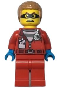 Crook Hacksaw Hank Minifigure - Crook Hacksaw Hank, police minifigure wearing red jacket with prison shirt and I.D. tag - cty1377