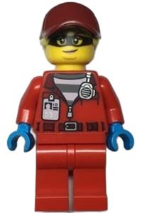 Crook Big Betty Minifigure - Crook "Big Betty" wearing a red jacket with a prison shirt and an I.D. tag, roleplaying as a police officer - cty1378