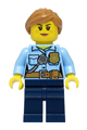 Police - City Officer Female, Bright Light Blue Shirt with Badge and Radio, Dark Blue Legs, Medium Nougat Hair - cty1384