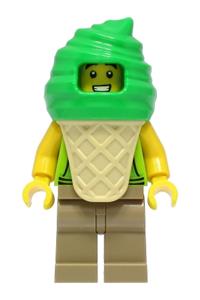 Ice Cream Vendor Minifigure - Male ice cream vendor in a lime hoodie and bright green ice cream suit - cty1389