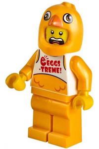 Stuntz Driver Minifigure - Driver with a bright light orange chicken head helmet, white tank top with "EGGS-TREME!", and bright light orange legs - cty1398