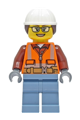 Construction Worker - Female, Orange Safety Vest, Reflective Stripes, Reddish Brown Shirt, Sand Blue Legs, White Construction Helmet with Dark Brown Hair, Glasses - cty1405