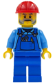 Mechanic Male with Red Construction Helmet, Beard, Medium Blue Shirt, and Blue Overalls, with Back Print - cty1406