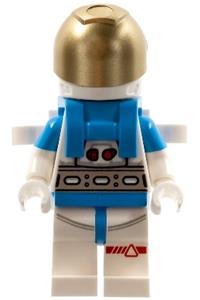 Lunar Research Astronaut Minifigure - Female lunar research astronaut in a white and dark azure suit with a white helmet, metallic gold visor, and freckles - cty1408