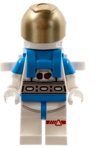 Lunar Research Astronaut - Female, White and Dark Azure Suit, White Helmet, Metallic Gold Visor, Backpack Clips, Smirk cty1413