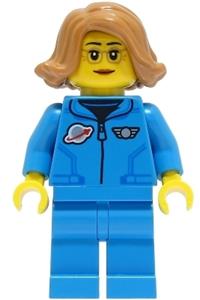 Lunar Research Astronaut Minifigure - Female astronaut in a dark azure jumpsuit with medium nougat hair and glasses - cty1422