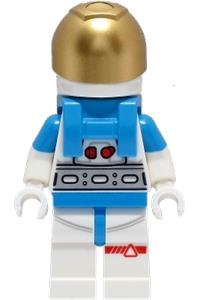 Lunar Research Astronaut Minifigure - Female lunar research astronaut in a white and dark azure suit with a white helmet and metallic gold visor, showcasing a peach lips smile - cty1423