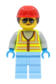Space Engineer - Female, Neon Yellow Safety Vest, Bright Light Blue Legs, Red Construction Helmet with Dark Brown Hair - cty1425