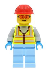 Space Engineer - Male, Neon Yellow Safety Vest, Bright Light Blue Legs, Red Construction Helmet, Orange Safety Glasses cty1426
