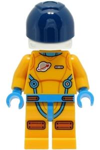 Lunar Research Astronaut Minifigure - Male astronaut in a bright light orange and dark azure suit with a white helmet, dark blue visor, and an open mouth smile - cty1431
