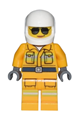Minifigure wearing a bright light orange suit with reflective stripes, white helmet, and sunglasses - cty1433