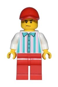 Hot Dog Vendor Minifigure - Hot dog vendor with red legs and cap, with sweat drops - cty1434