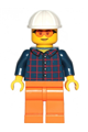 Construction Worker - Male, Dark Blue Plaid Button Shirt, Orange Legs, White Construction Helmet, Orange Safety Glasses - cty1435