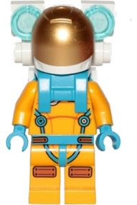 Lunar Research Astronaut - Female, Bright Light Orange and Dark Azure Suit, White Helmet, Metallic Gold Visor, Backpack Lights cty1436