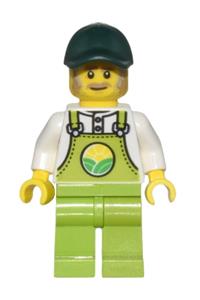 Farmer Horace - Lime Overalls over White Shirt, Lime Legs, Dark Green Cap, Dark Tan Moustache and Sideburns cty1438