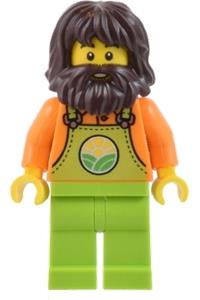 Farmer - Male, Lime Overalls over Orange Shirt, Lime Legs, Dark Brown Shaggy Hair and Beard cty1442