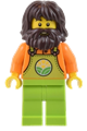 Farmer - Male, Lime Overalls over Orange Shirt, Lime Legs, Dark Brown Shaggy Hair and Beard - cty1442