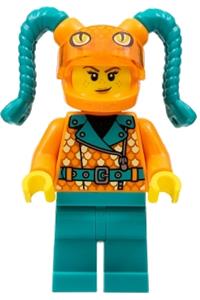 Stuntz Driver, Orange Helmet with Tassels, Snake Visor, Orange Coat with Scales, Dark Turquoise Legs cty1456