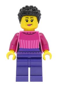 Car Driver Minifigure - Female car driver with dark pink sweater, black hair, and dark purple legs - cty1463