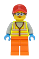 Reach Stacker Driver - Female, Neon Yellow Safety Vest, Orange Legs, Red Cap with Reddish Brown Ponytail - cty1467