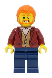 Car Driver Minifigure - Male car driver with dark red suit jacket, dark blue legs, and orange hair - cty1468