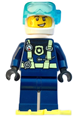 Police - City Officer Dark Blue Diving Suit with Yellowish Green Harness, White Helmet, White Air Tanks, Cheek Scuff, Bright Light Yellow Flippers - cty1477