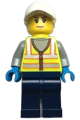 Forklift Driver - Female, Neon Yellow Safety Vest, Dark Blue Legs, White Cap with Bright Light Yellow Hair - cty1483