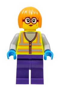 Shirley Keeper Minifigure - Shirley Keeper wearing a neon yellow safety vest - cty1486