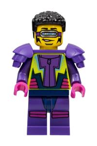 Stuntz Driver Minifigure - Stunt driver with black coiled hair, wearing dark purple shoulder armor and legs, known as The Blade - cty1487