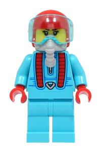 Stuntz Driver Minifigure - Female stunt driver wearing a medium azure jumpsuit and a red helmet - cty1496