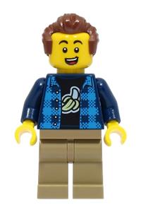 Stuntz Spectator Minifigure - Male Stuntz Spectator with dark blue and dark azure jacket, reddish brown hair, and dark tan legs - cty1498