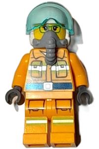 Firefighter Reflective Stripes - Minifigure with bright light orange suit, white helmet, breathing apparatus, green glasses, and reflective stripes - cty1513