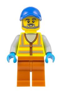 Recycling Worker - Male, Neon Yellow Safety Vest, Dark Orange Legs, Blue Cap cty1521