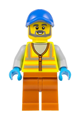 Recycling Worker - Male, Neon Yellow Safety Vest, Dark Orange Legs, Blue Cap - cty1521