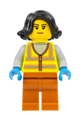 Recycling Worker - Female, Neon Yellow Safety Vest, Dark Orange Legs, Black Hair - cty1522
