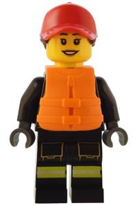 Fire - Female, Reflective Stripes with Utility Belt and Flashlight, Red Cap with Reddish Brown Ponytail, Orange Life Jacket cty1551