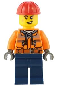 Construction Worker - Male, Orange Safety Jacket, Reflective Stripe, Sand Blue Hoodie, Dark Blue Legs, Red Construction Helmet cty1553