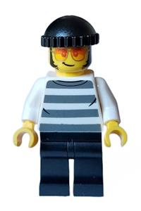 Police - City Bandit Crook Male, White Shirt with Dark Bluish Gray Stripes, Black Legs, Black Knit Cap, Sunglasses cty1558