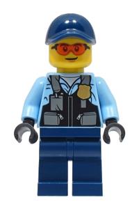 Police - City Officer Male, Safety Vest with Police Badge, Dark Blue Legs, Dark Blue Cap, Orange Glasses cty1565