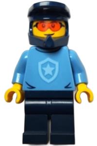 Police - City Officer, Medium Blue Shirt with Badge, Dark Blue Legs, Dark Blue Dirt Bike Helmet, Orange Glasses cty1570